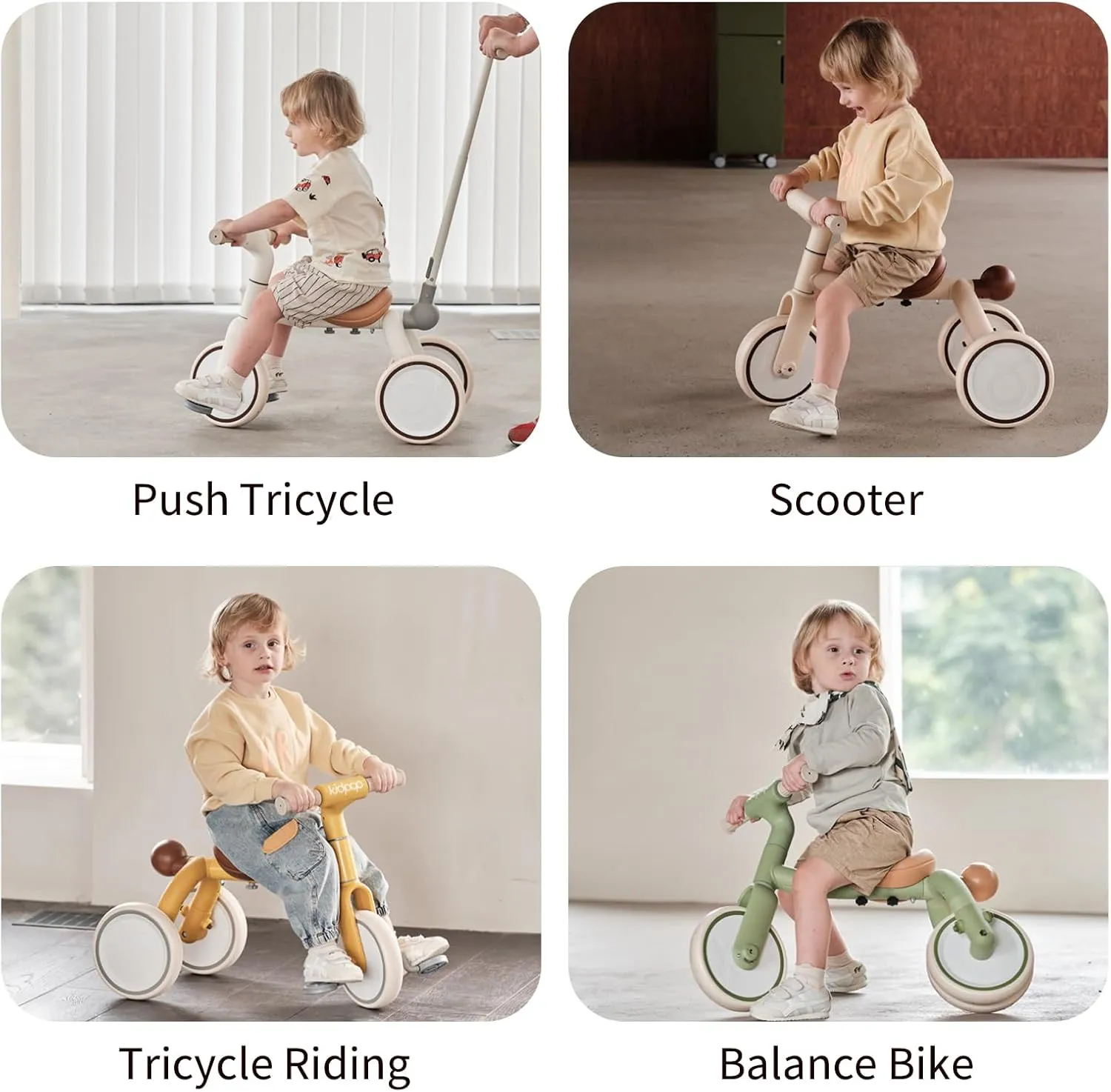 Pony 4-in-1 Kids' Tricycles Pedal Vehicles for 1-4 Push Slide Ride On Toy Balance Bike Baby Walker Stroller (White)