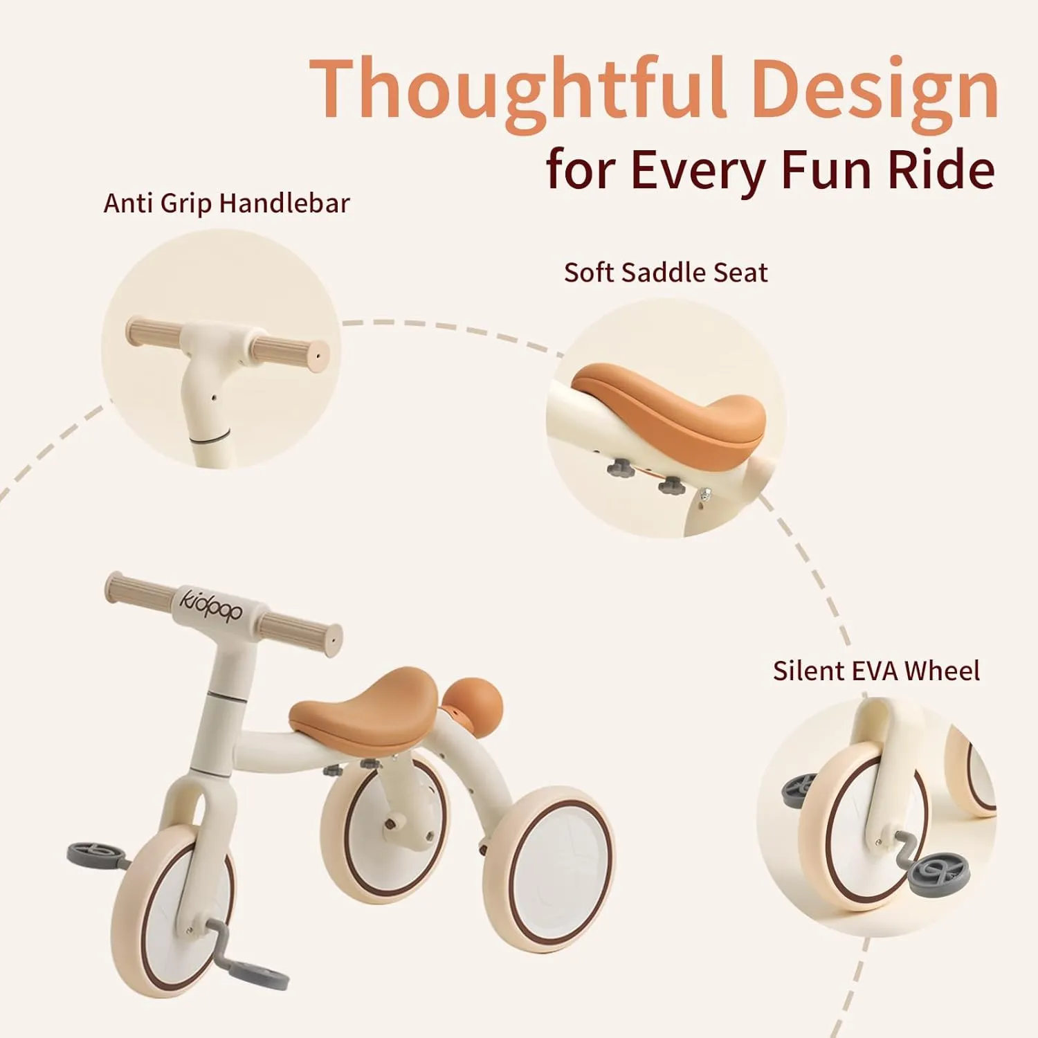 Pony 4-in-1 Kids' Tricycles Pedal Vehicles for 1-4 Push Slide Ride On Toy Balance Bike Baby Walker Stroller (White)