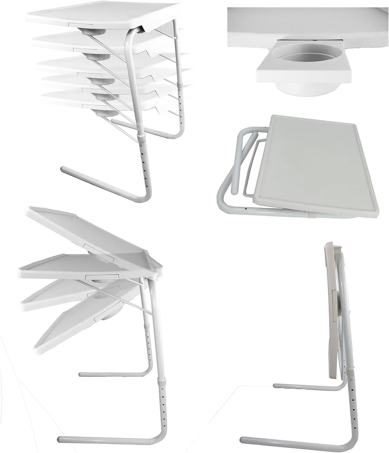 Portable Foldable TV Tray Table - Laptop, Eating, Drawing Tray Table Stand with Adjustable Tray with Sliding Adjustable Cup Holder - 5StarSuperDeals - (White)