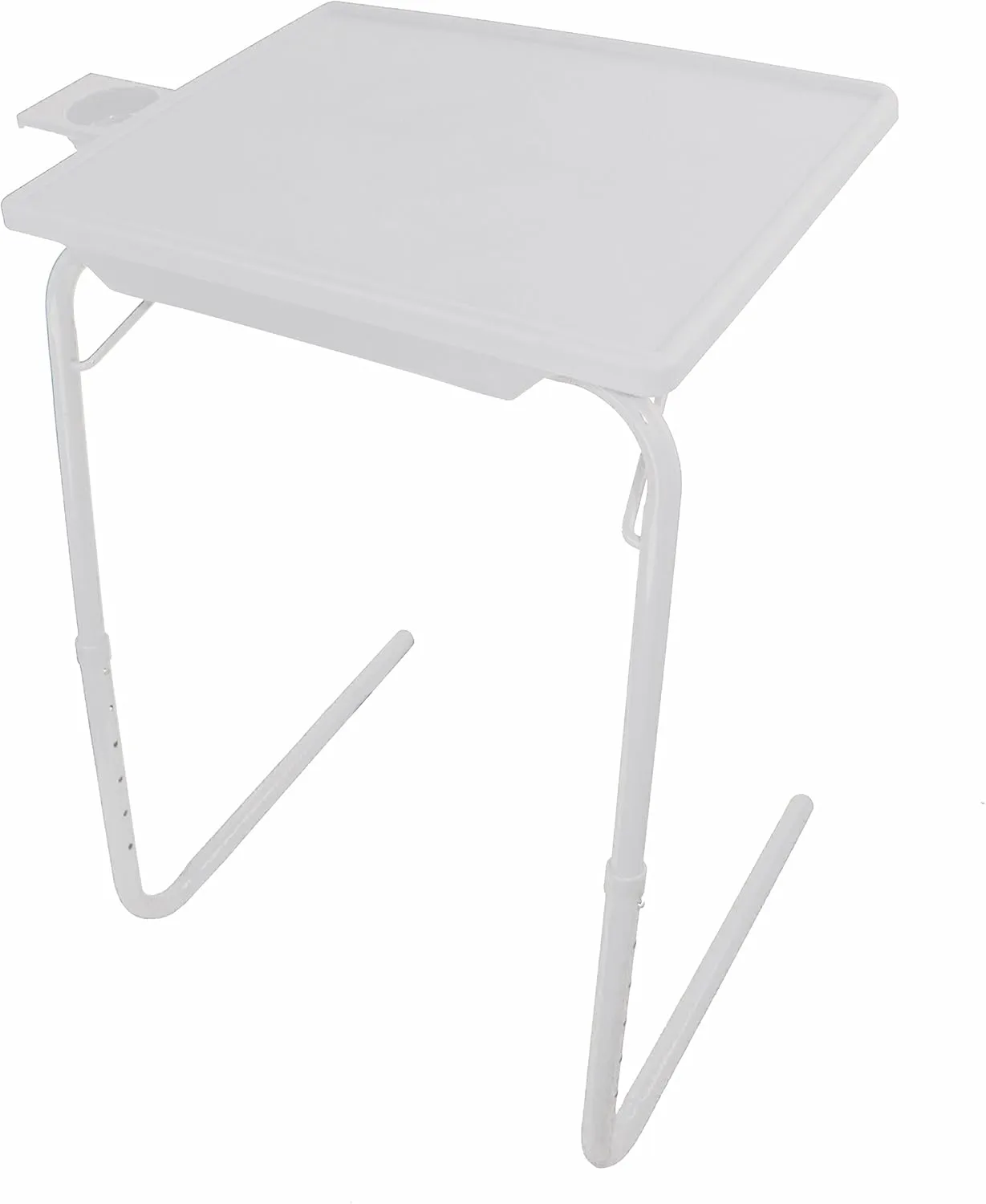 Portable Foldable TV Tray Table - Laptop, Eating, Drawing Tray Table Stand with Adjustable Tray with Sliding Adjustable Cup Holder - 5StarSuperDeals - (White)