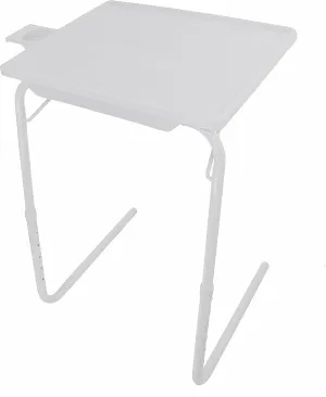 Portable Foldable TV Tray Table - Laptop, Eating, Drawing Tray Table Stand with Adjustable Tray with Sliding Adjustable Cup Holder - 5StarSuperDeals - (White)
