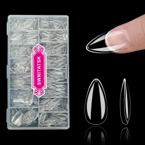 Press On Nails Thicker Medium Almond Nail Tips,600pcs Gel Flase Nails Tips Acrylic Tip, 15 Sizes 00-13 Fake Tips,Medium Almond Nails Tips, Soft Acrylic Press On Nail Extensions No C Curve