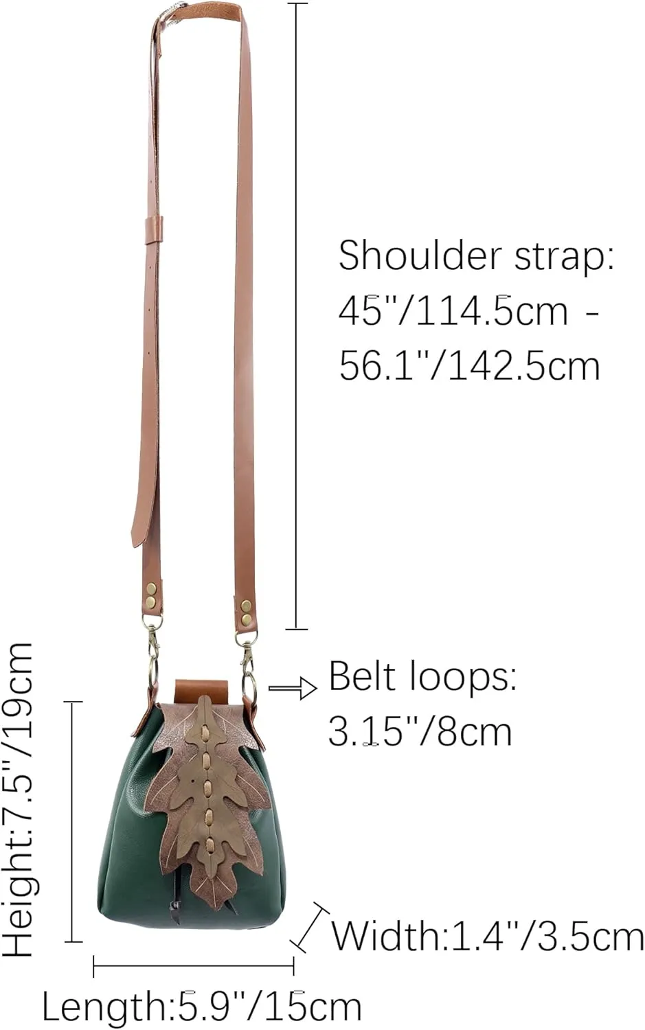 PROCOS Medieval Drawstring Faux Leather Shoulder Bag & Belt Pouch Renaissance Vintage Waist Pack Halloween Fairy ELF Cosplay (Green)