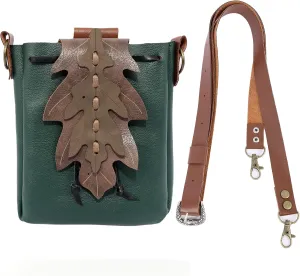 PROCOS Medieval Drawstring Faux Leather Shoulder Bag & Belt Pouch Renaissance Vintage Waist Pack Halloween Fairy ELF Cosplay (Green)