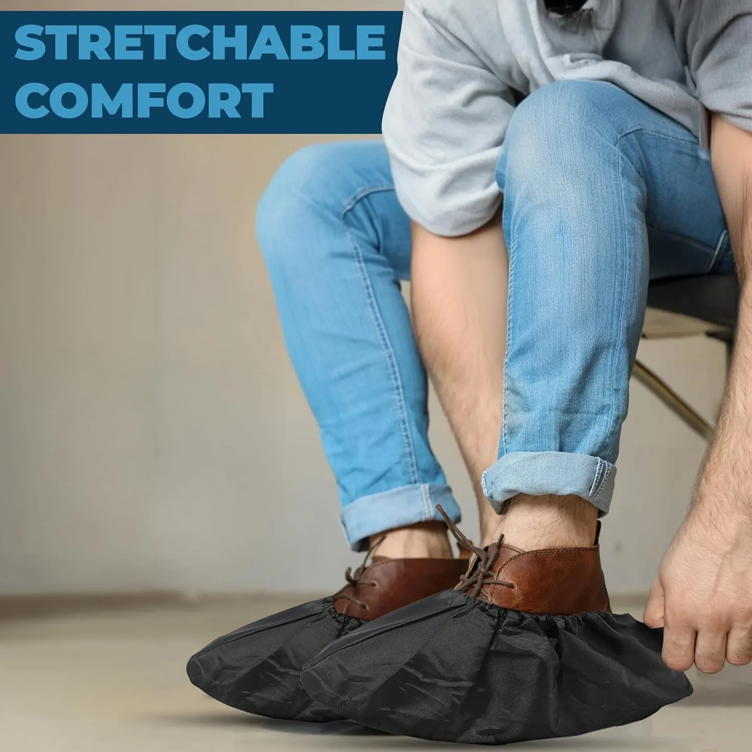 Professional Grade Reusable Boot & Shoe Covers Booties | 4 Pack 2 Pairs | Non-Slip, Waterproof, Recyclable for Indoor & Outdoor Protection