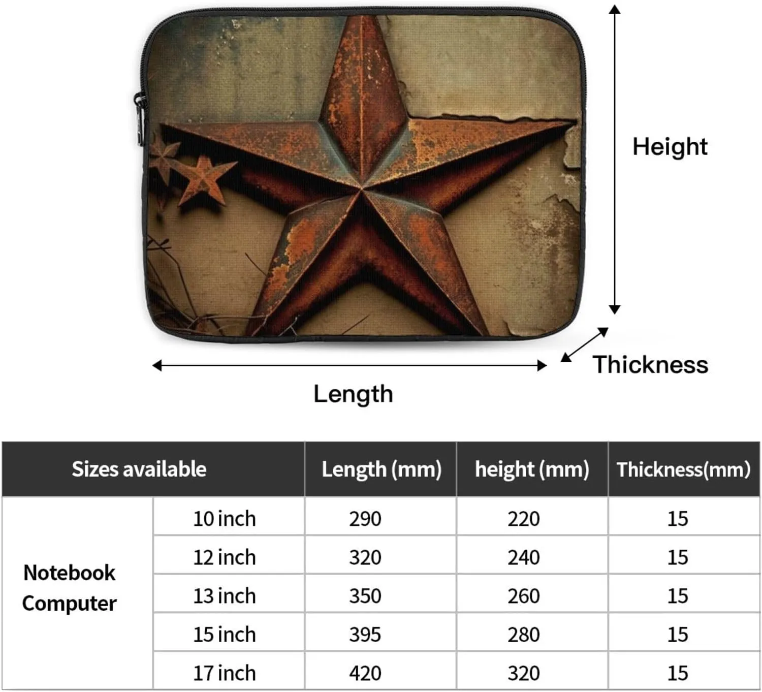 Protective Sleeve Case Laptop Cover Bag Notebook Compatible with 13 Inch - Rusty Stars Primitive Country Rustic Vintage
