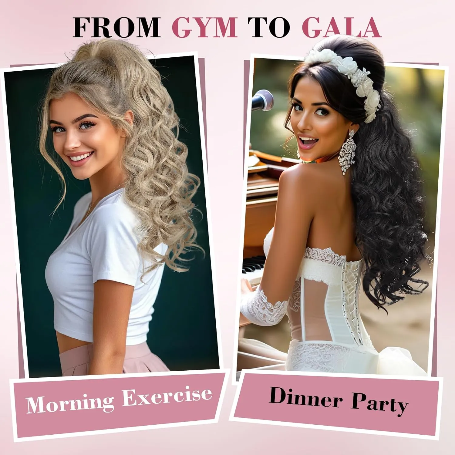 QGZ 20" Wavy Ponytail Extension, Claw Clip Ponytail Hair Extension, Natural Synthetic Hairpiece for Women Daily Use(Blonde with Light Blonde Ends)