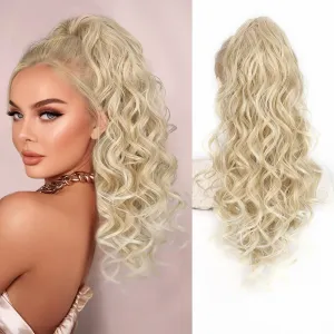 QGZ 20" Wavy Ponytail Extension, Claw Clip Ponytail Hair Extension, Natural Synthetic Hairpiece for Women Daily Use(Blonde with Light Blonde Ends)