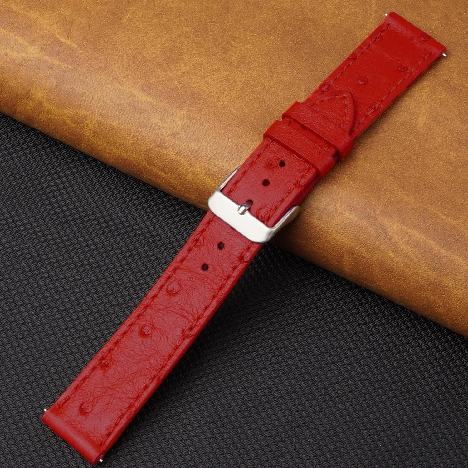 Quick Release Slim Ostrich Leather Watch Bands Men Handmade Replacement Flat Elegant Wrist Watch Straps Vintage Extra Soft Exotic Thin Leather Strap 18mm 19mm 20mm 21mm 22mm