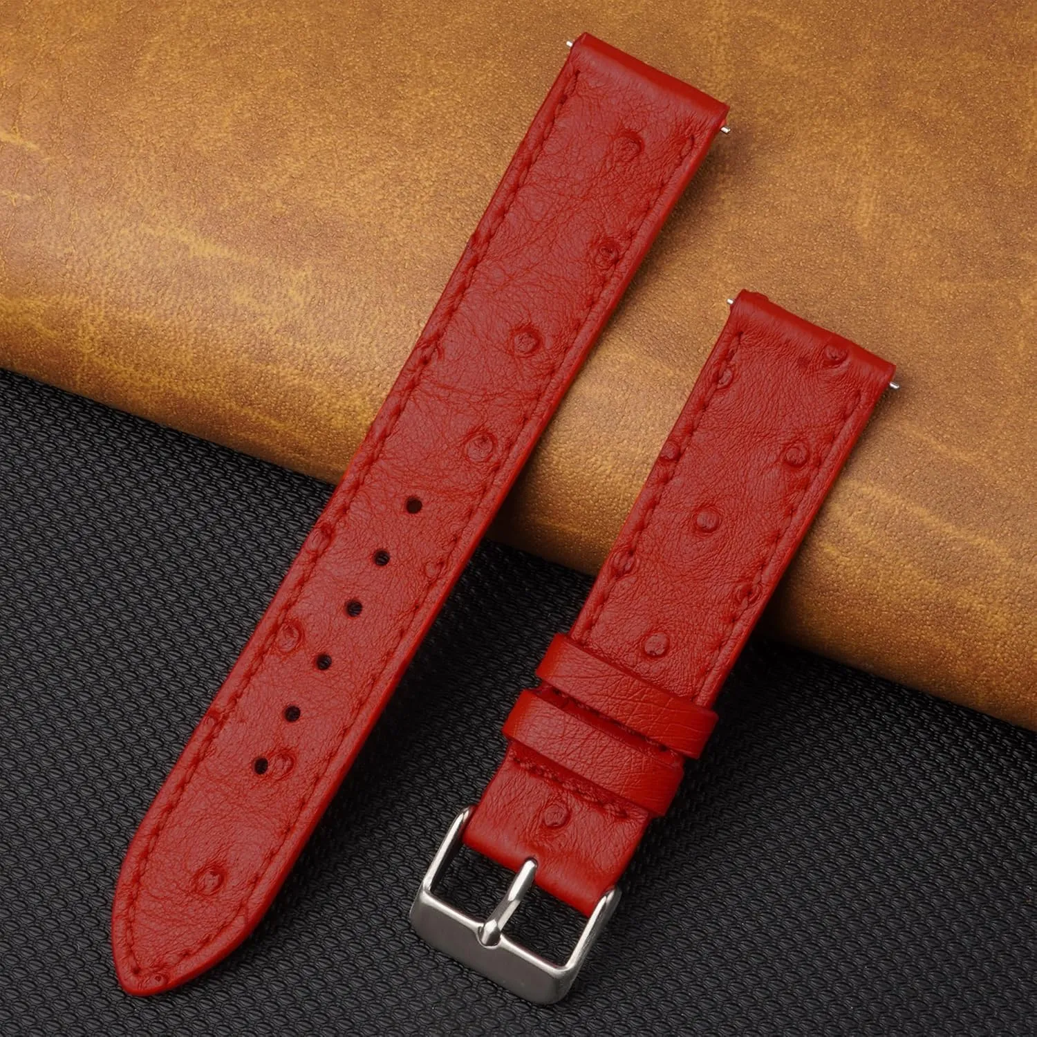 Quick Release Slim Ostrich Leather Watch Bands Men Handmade Replacement Flat Elegant Wrist Watch Straps Vintage Extra Soft Exotic Thin Leather Strap 18mm 19mm 20mm 21mm 22mm