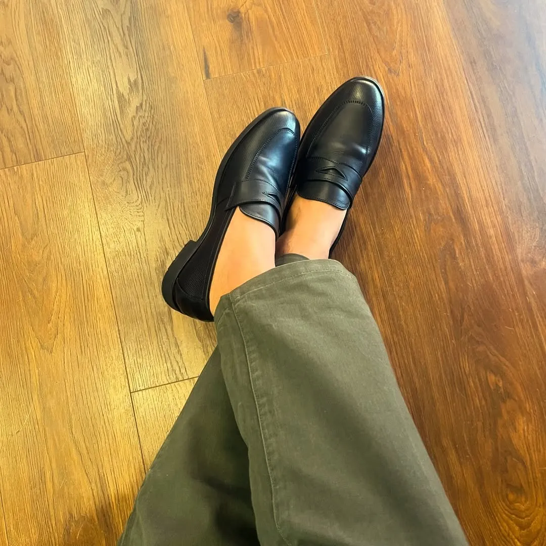 "Blackout Elegance: Premium Penny Loafer"
