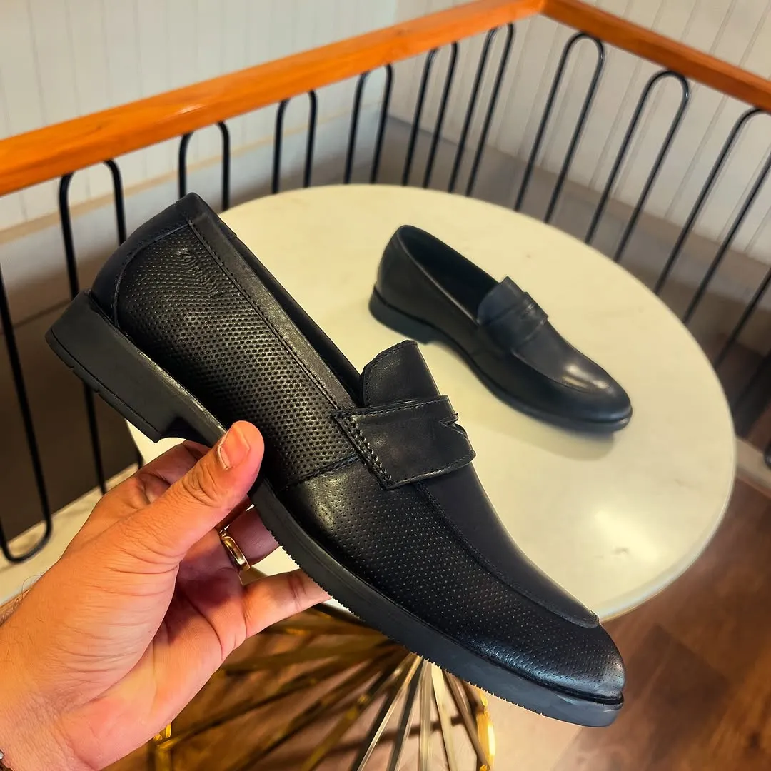 "Blackout Elegance: Premium Penny Loafer"