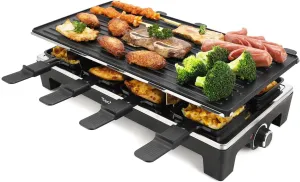 Raclette Grill, Techwood Electric Table Indoor Grill Korean BBQ Grill, Removable 2-in-1 Non-Stick Grill Plate, 1500W Fast Heating with 8 Cheese Melt Pans, Ideal for Parties and Family Fun