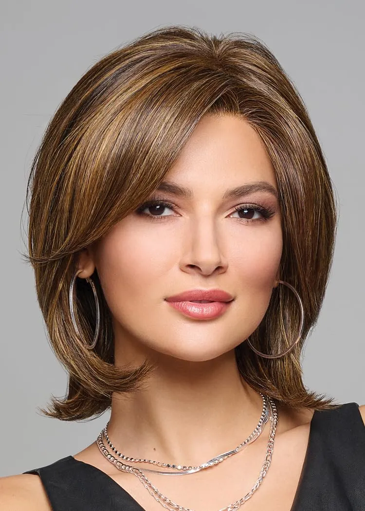 Raquel Welch Take A Bow Chin Length Layered Wig With Hand Tied Base by Hairuwear, Petite Average Cap, RL12/16 Honey Toast