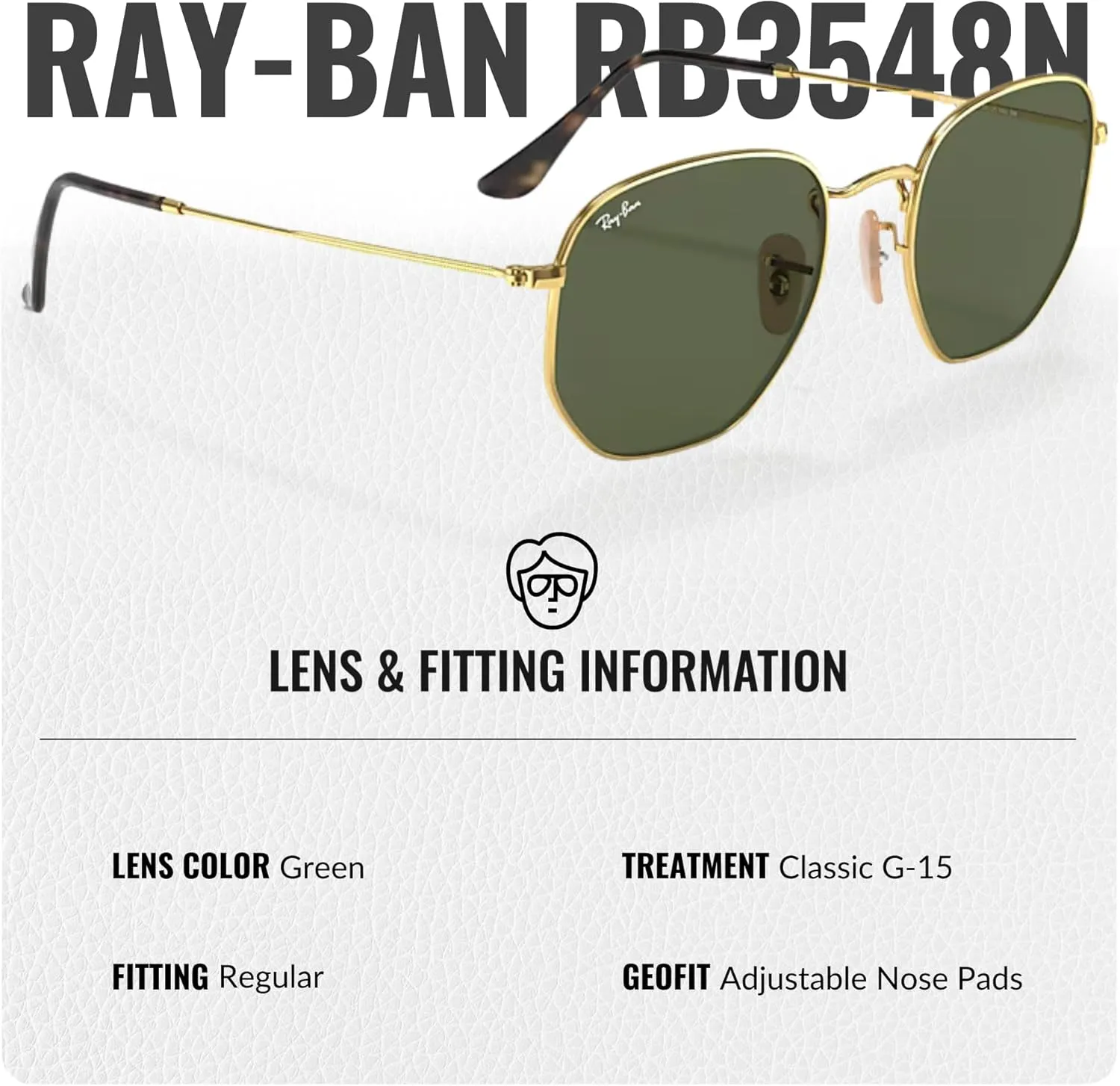 Ray-Ban RB3548N Hexagonal Flat Lenses Sunglasses With Eyewear Kit Bundle - Adjustable Nose Pads - Retro Sunglasses