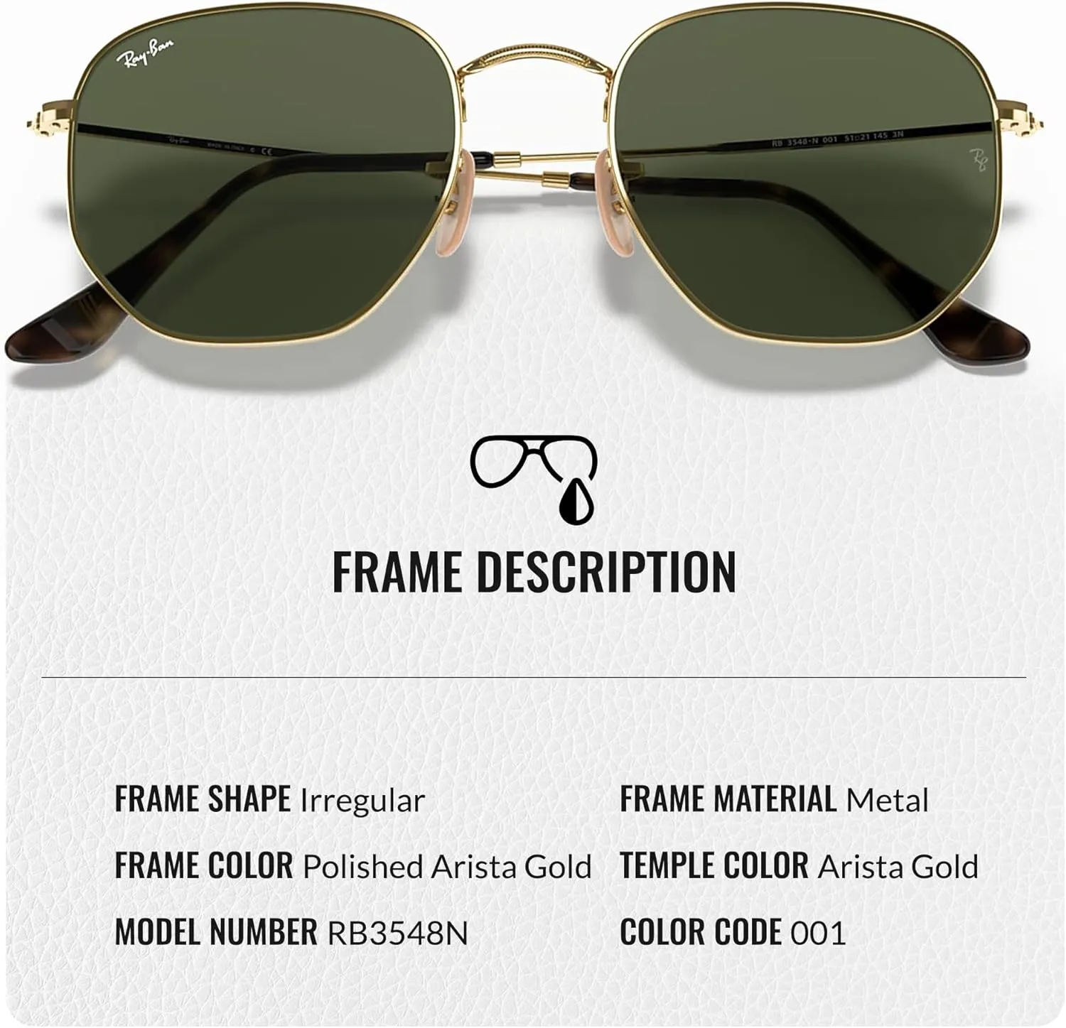 Ray-Ban RB3548N Hexagonal Flat Lenses Sunglasses With Eyewear Kit Bundle - Adjustable Nose Pads - Retro Sunglasses