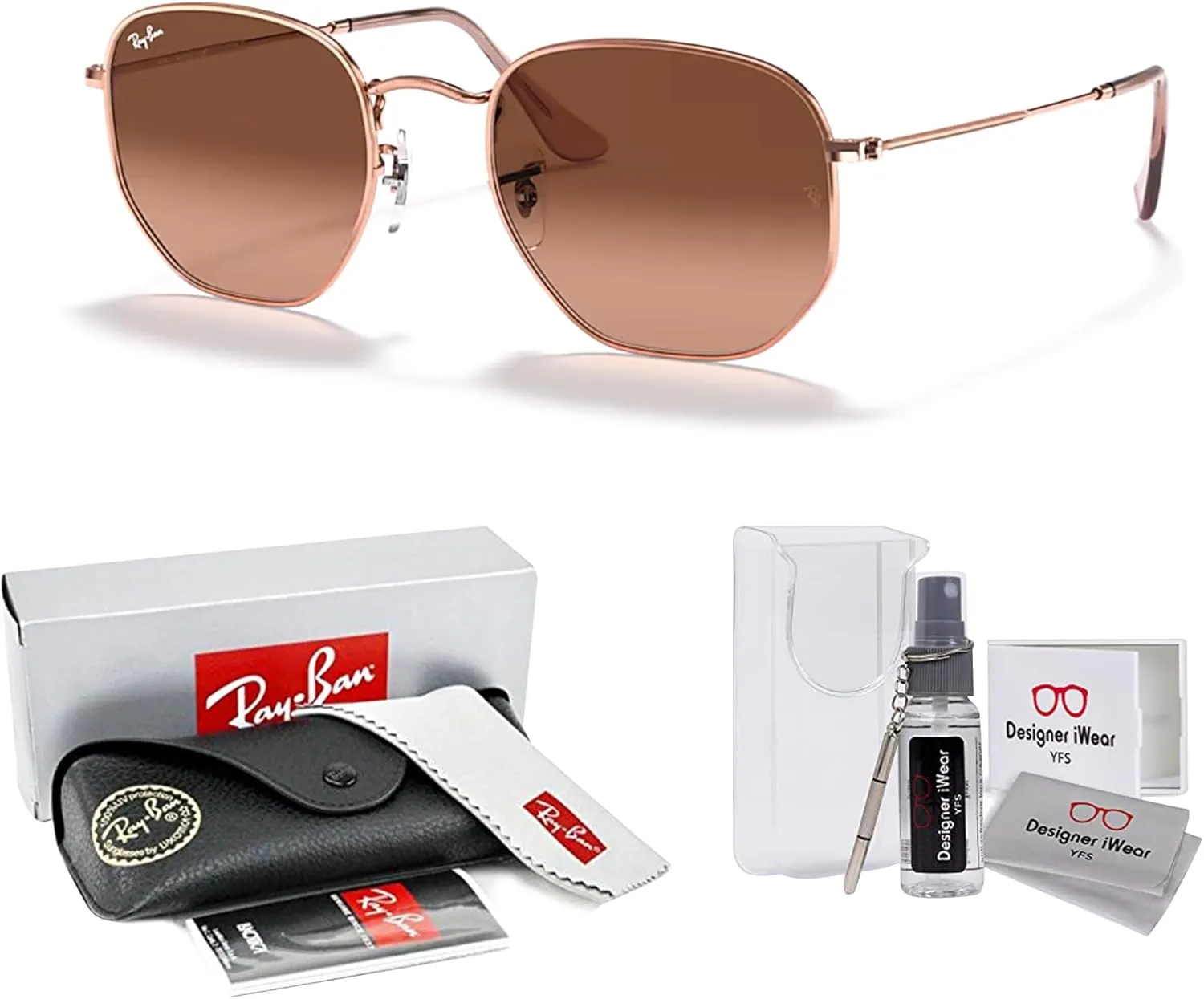 Ray-Ban RB3548N Hexagonal Sunglasses For Men For Women   Bundle with Designer iWear Kit
