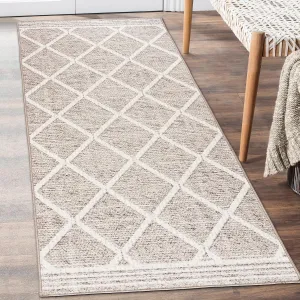 ReaLife Rugs Machine Washable Area Rug Runner - Living Room Bedroom Bathroom Kitchen Entryway Office - Padded Low Pile Stain Resistant Premium - Boho Modern Farmhouse - Tessa - Beige Ivory 2'6" x 6'
