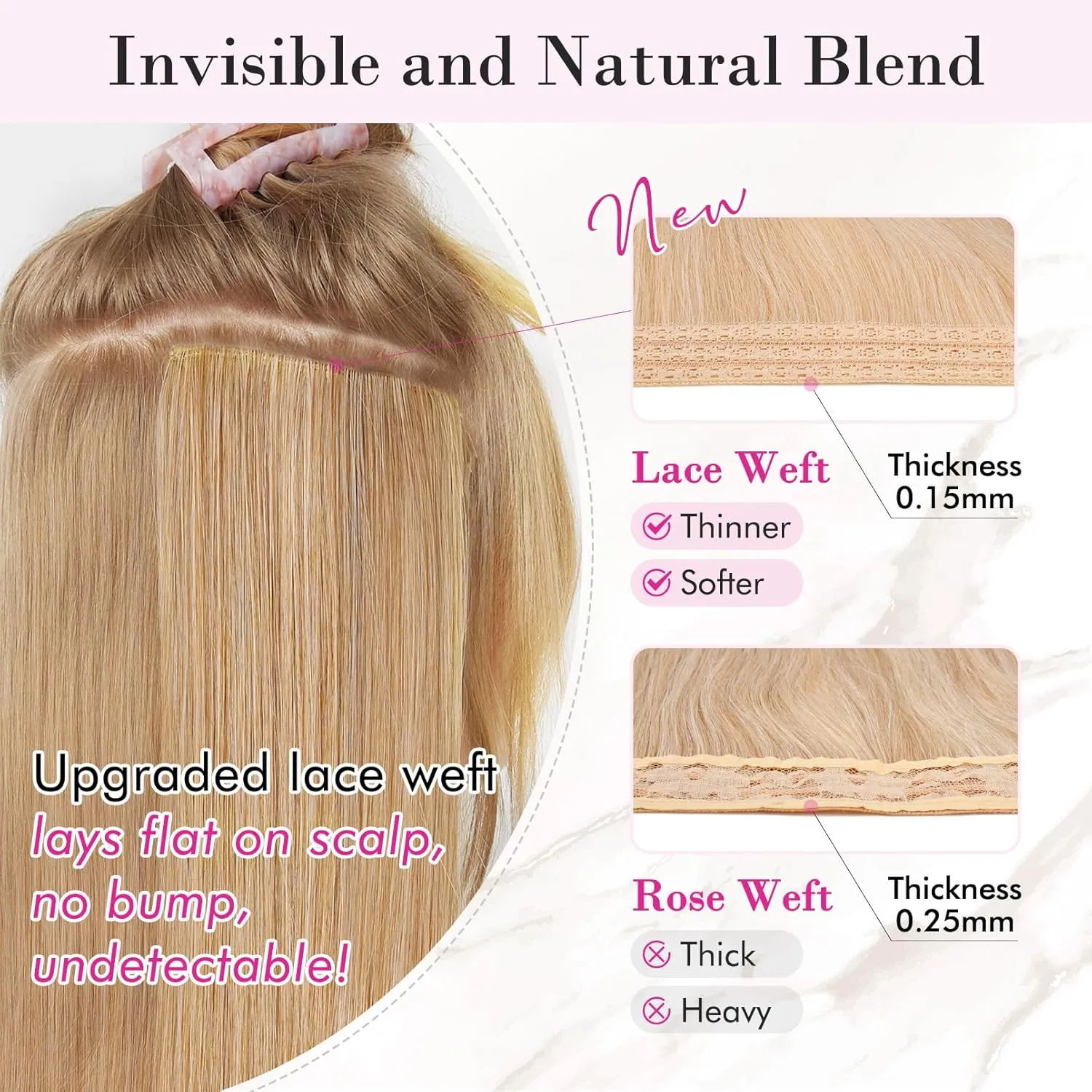 REECHO Clip in Hair Extensions, 4PCS BHair Extensions 24" Thick Long Beach Waves hair extensions HE003 Invisible Lace Weft – Chocolate Brown with Golden Highlights