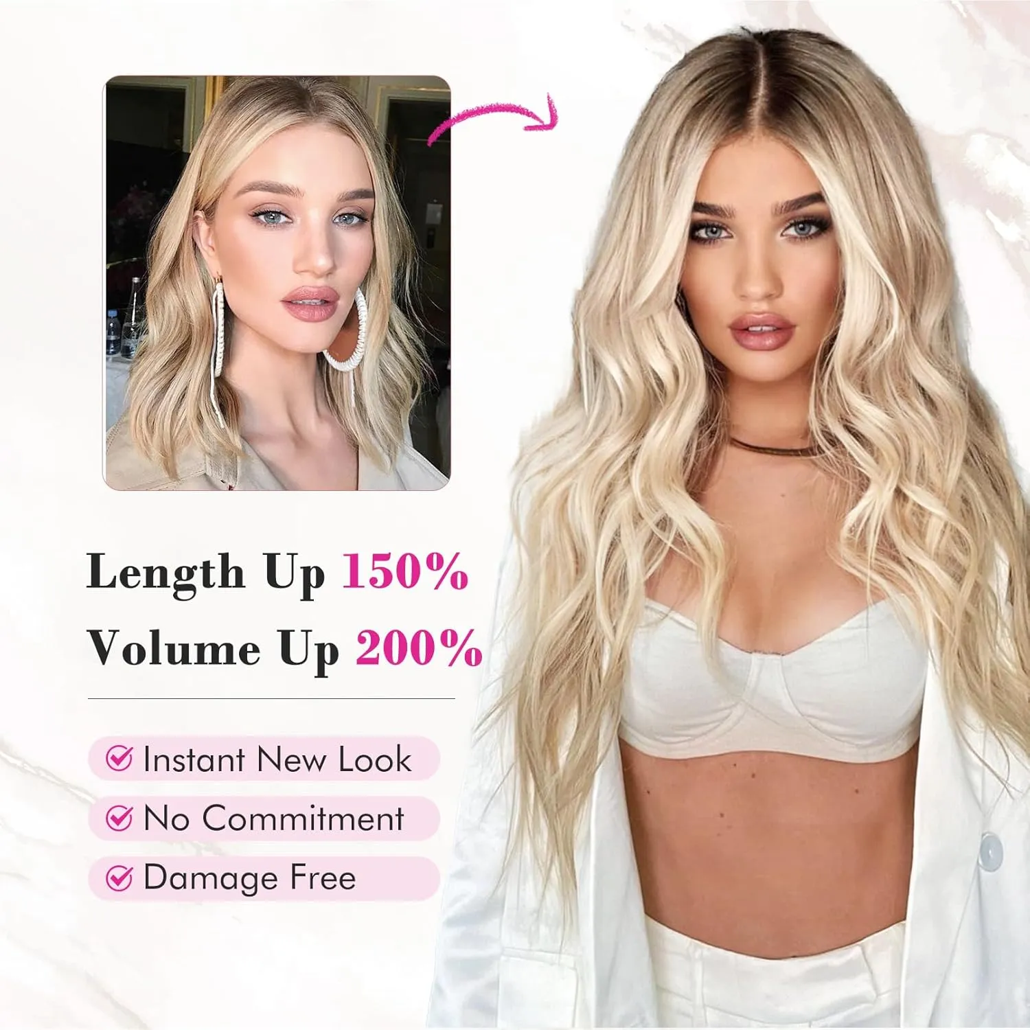 REECHO Clip in Hair Extensions, 4PCS BHair Extensions 24" Thick Long Beach Waves hair extensions HE003 Invisible Lace Weft – Chocolate Brown with Golden Highlights