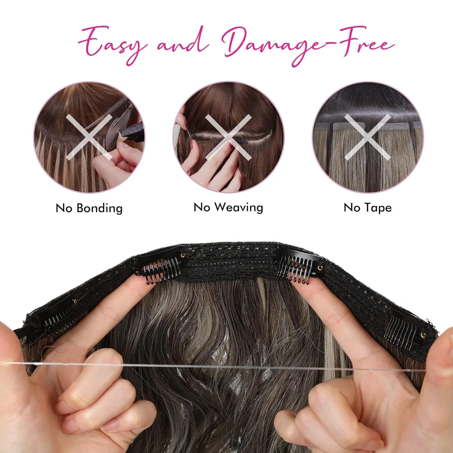 REECHO Invisible Wire Hair Extensions with Thinner Softer Lace Weft (Dark Brown, 16 Inch (Pack of 1))