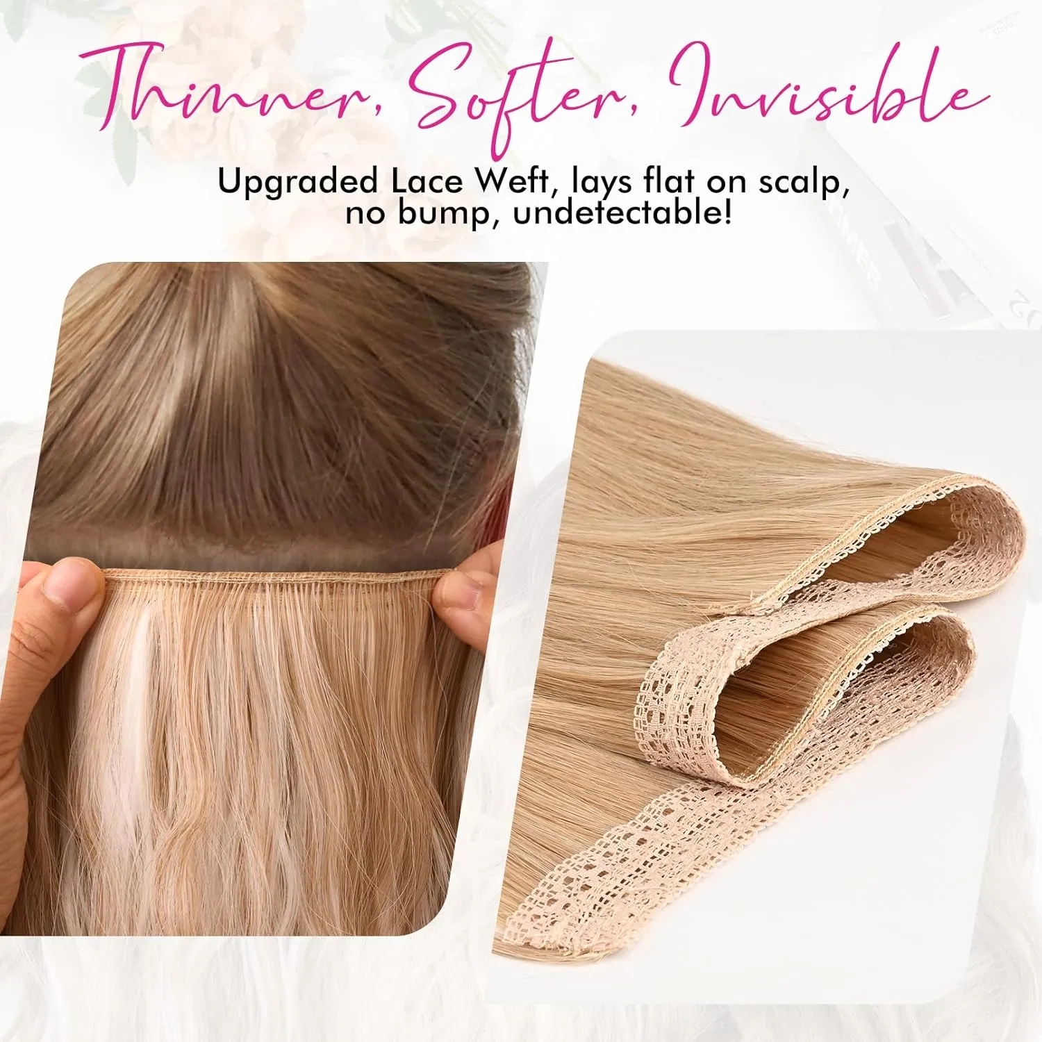 REECHO Invisible Wire Hair Extensions with Thinner Softer Lace Weft (Dark Brown, 16 Inch (Pack of 1))