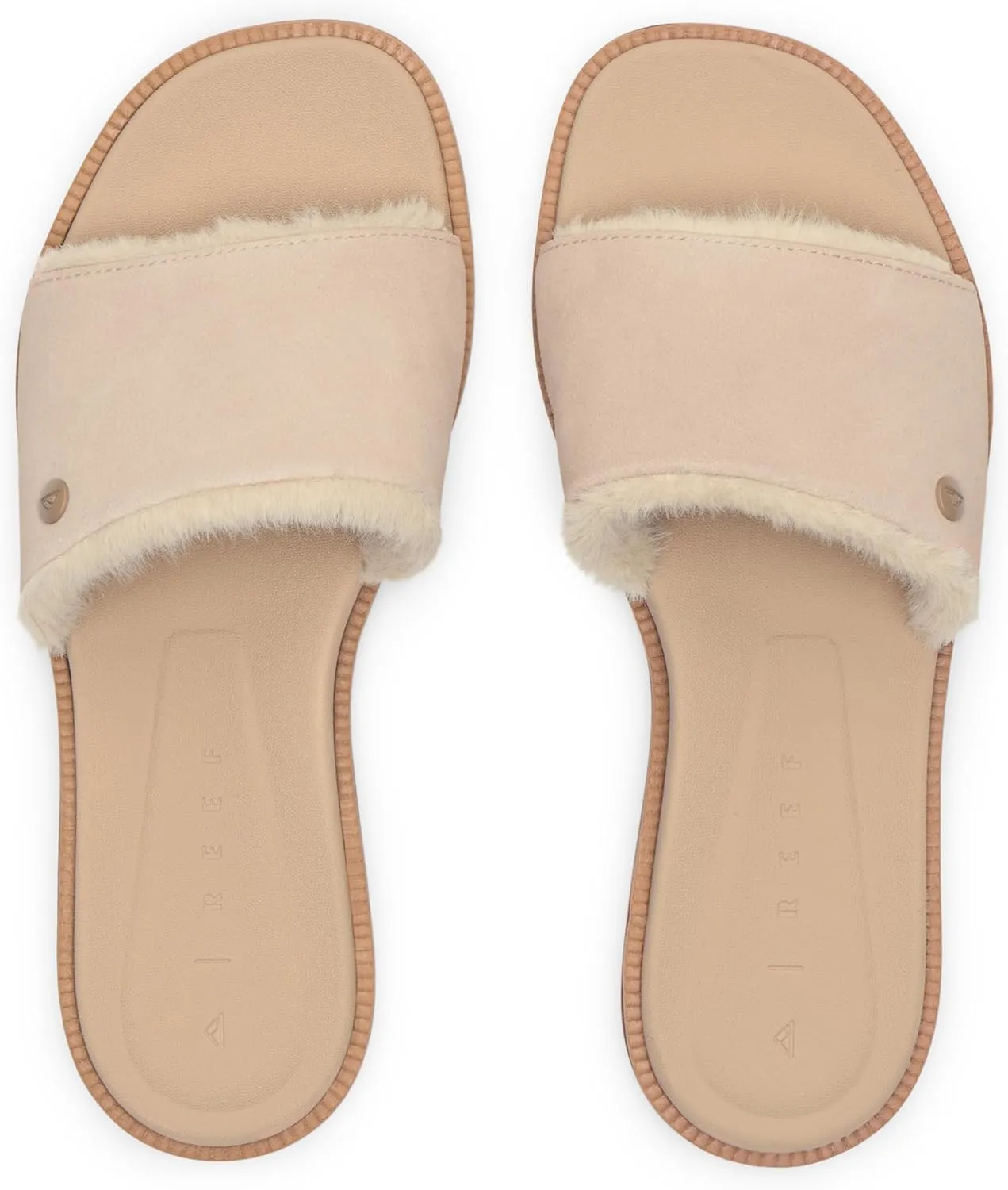 REEF Sunny Arrianah Cozy Women's Slide Sandal, Full Grain Leather, Soft Faux Fur Lined Strap