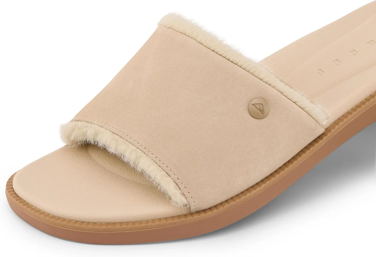 REEF Sunny Arrianah Cozy Women's Slide Sandal, Full Grain Leather, Soft Faux Fur Lined Strap