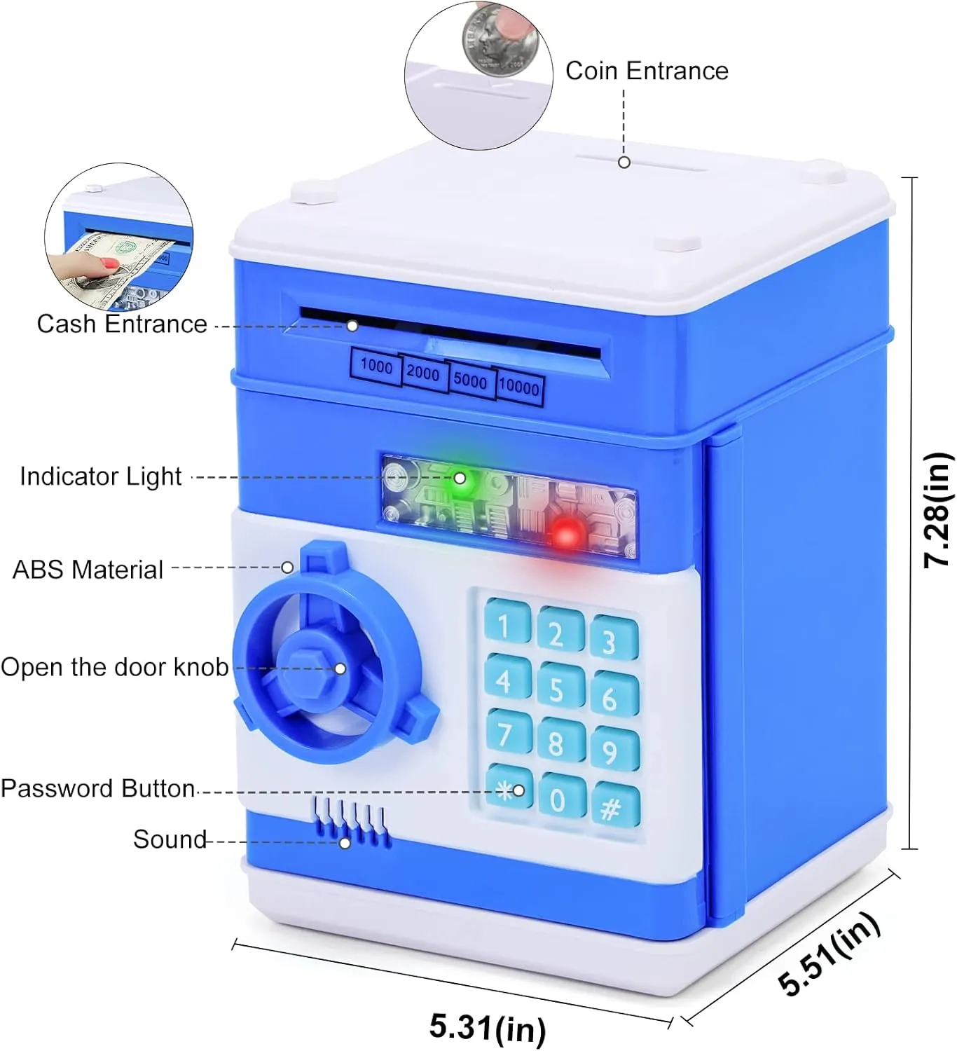 Refasy Piggy Bank Cash Coin Can ATM Bank Electronic Coin Money Bank for Kids Age 3-12, Money Savings Box Mini ATM Coin Bank Toys Gifts for 3 4 5 6 7 8 9 10 11 12 Year Old Boys Girls