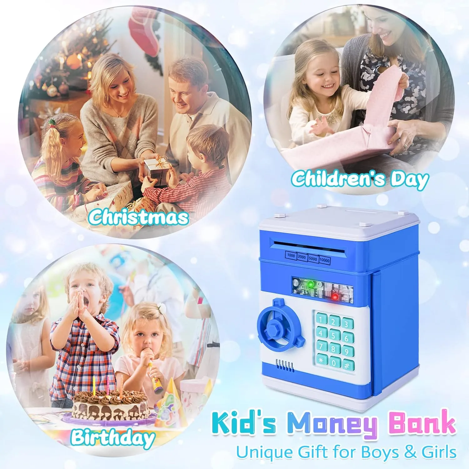 Refasy Piggy Bank Cash Coin Can ATM Bank Electronic Coin Money Bank for Kids Age 3-12, Money Savings Box Mini ATM Coin Bank Toys Gifts for 3 4 5 6 7 8 9 10 11 12 Year Old Boys Girls