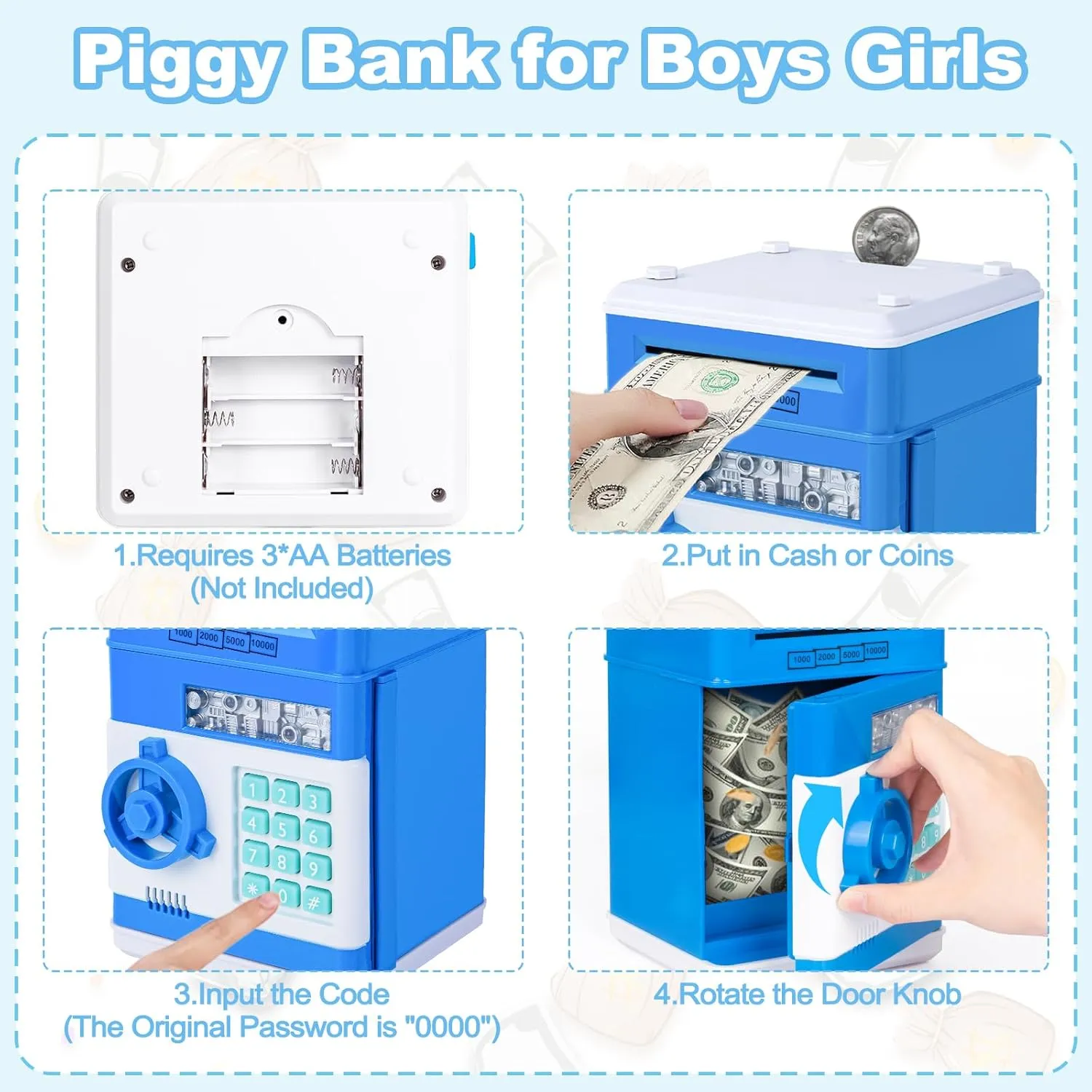 Refasy Piggy Bank Cash Coin Can ATM Bank Electronic Coin Money Bank for Kids Age 3-12, Money Savings Box Mini ATM Coin Bank Toys Gifts for 3 4 5 6 7 8 9 10 11 12 Year Old Boys Girls