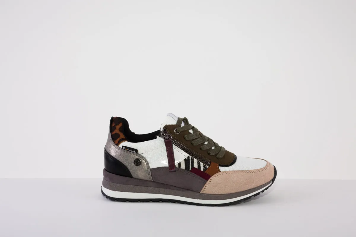 REFRESH 170159  FASHION LACED TRAINER - BEIGE MULTI