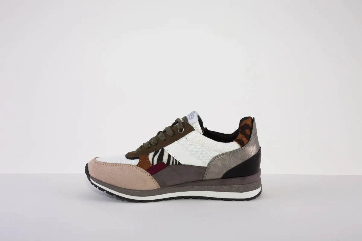 REFRESH 170159  FASHION LACED TRAINER - BEIGE MULTI