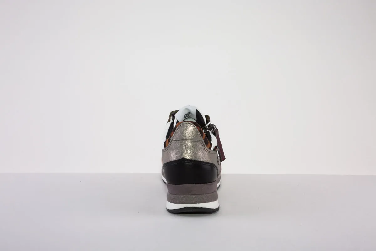 REFRESH 170159  FASHION LACED TRAINER - BEIGE MULTI