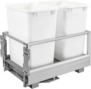 Rev-A-Shelf - 5149-18DM-211 - Double 35 Qt. Pull-Out Brushed Aluminum and White Waste Container with Rev-A-Motion