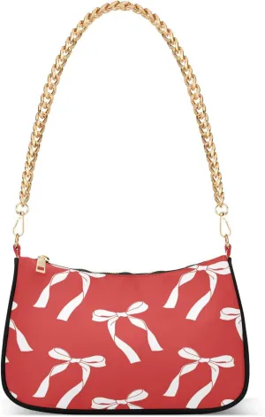 Ribbon Bows Ballet Womens Shoulder Bag for Women Girls Hobo Tote Handbag Gold Chain Crossbody Bag with Zipper Clutch Purse Handbags