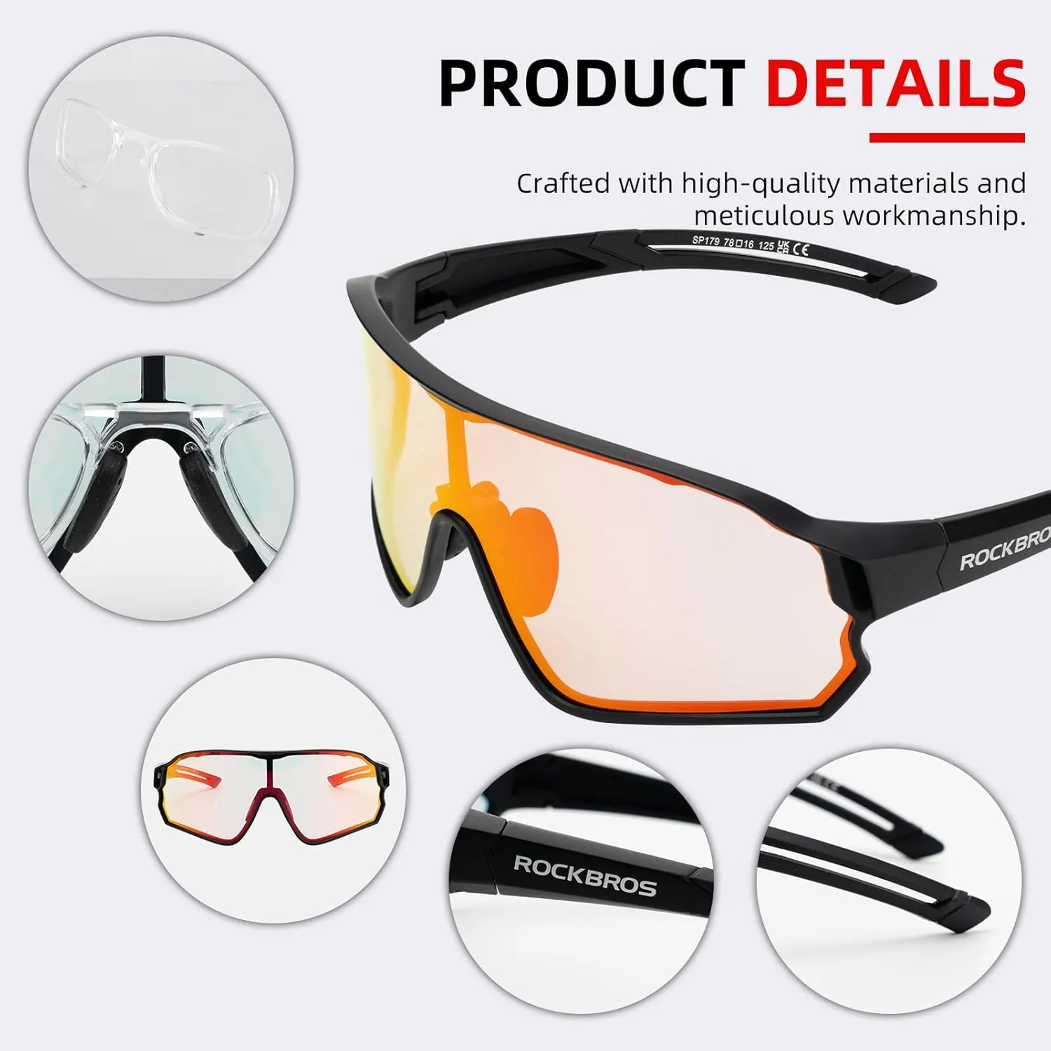 ROCKBROS Photochromic Sunglasses for Men Cycling Sunglasses Sports Bike Glasses