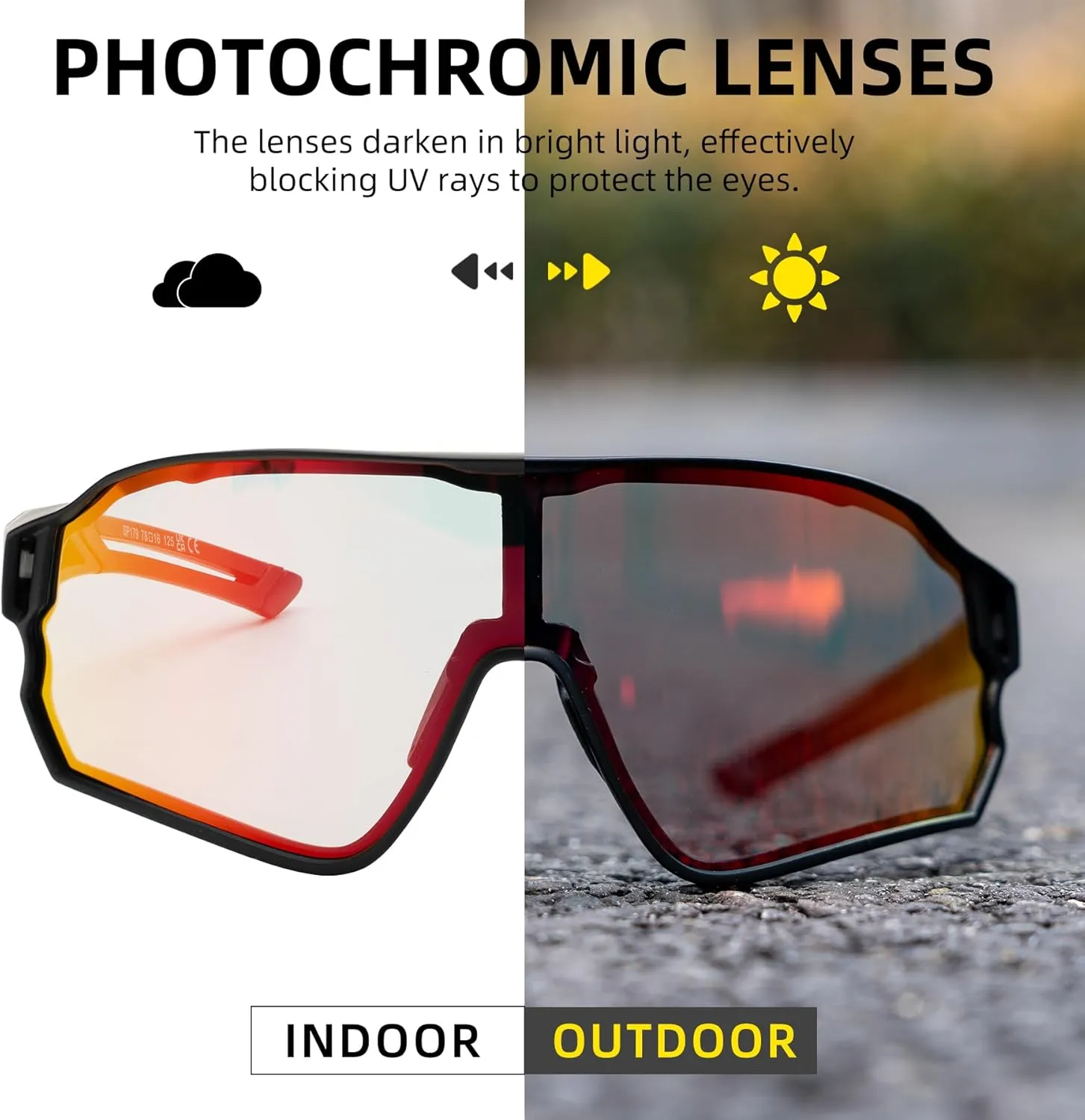 ROCKBROS Photochromic Sunglasses for Men Cycling Sunglasses Sports Bike Glasses