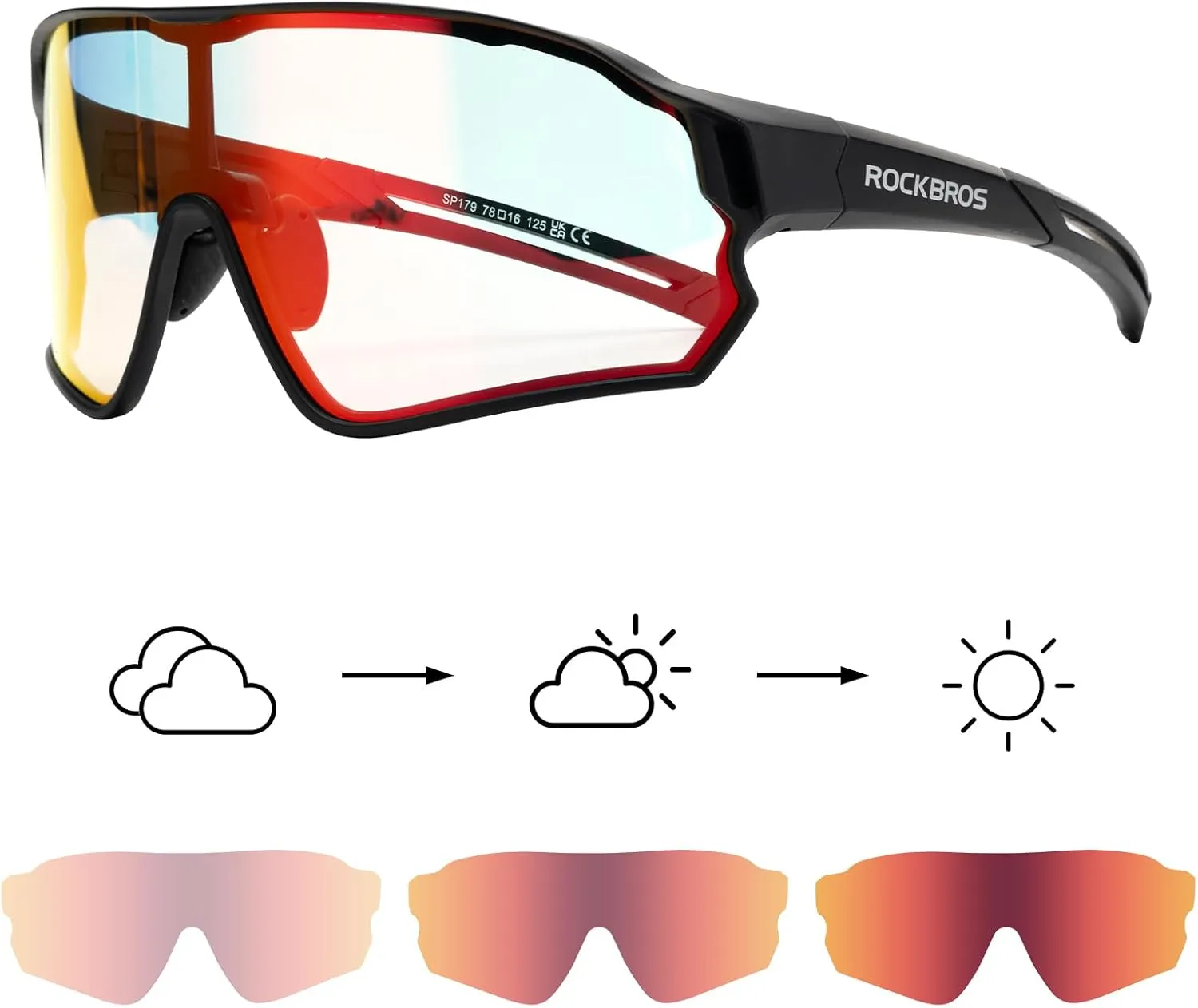 ROCKBROS Photochromic Sunglasses for Men Cycling Sunglasses Sports Bike Glasses