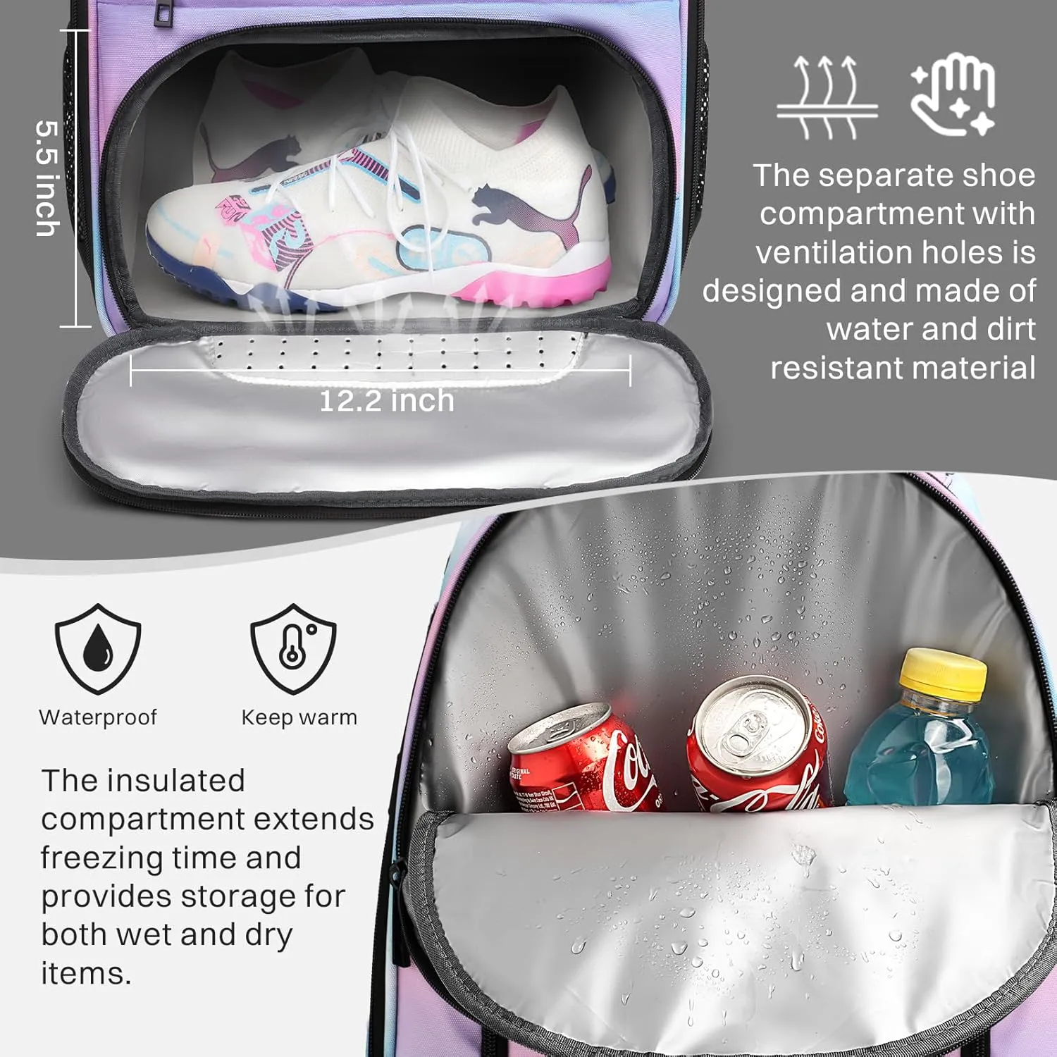 Rolling Baseball Backpack with Off-road Wheels, Wheeled Catchers Gear Bag for Baseball Equipment, 4 Bats, Large Softball Bag for TBall, Helmet & Accessories with Fence Hook