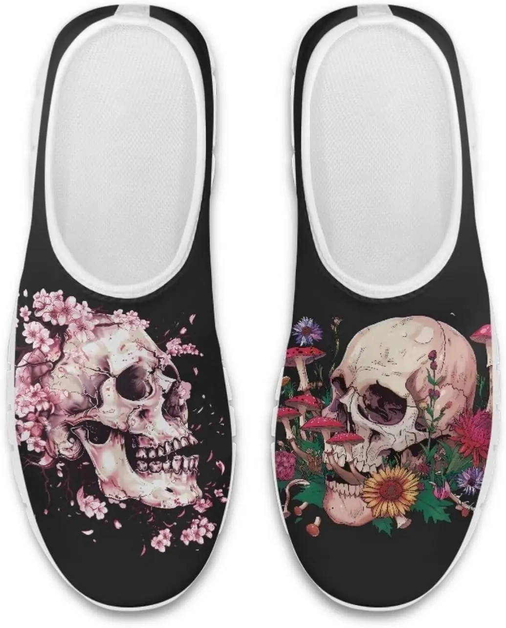 Rose Skull Print Women's Loafers Slip On Slip Shoe Casual Walking Shoes Non Slip Work Shoes Mesh Athletic Sneakers