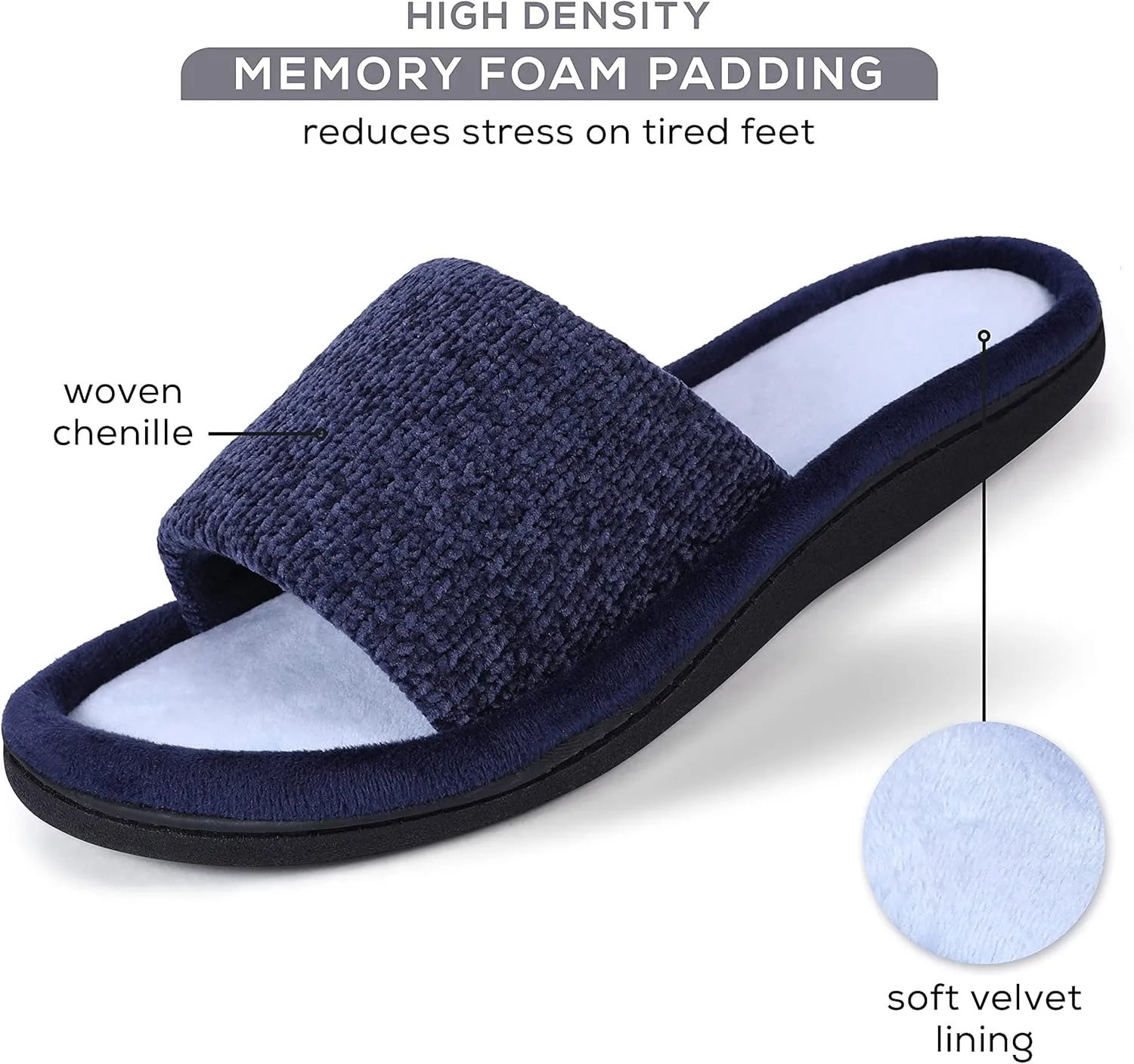 Roxoni Women Slippers Soft Open Toe Slide, Indoor Outdoor Rubber Sole