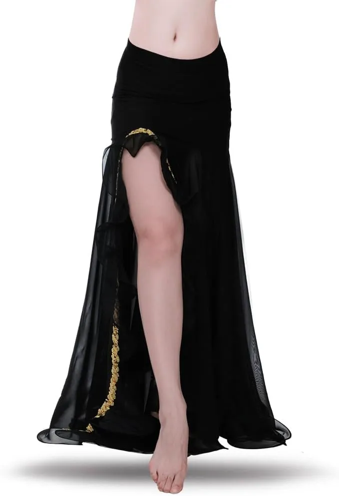 ROYAL SMEELA Women's Skirt Belly Dance Costume for Women Dancing Dress High Split Beach Ruffle Bellydance Skirts Red