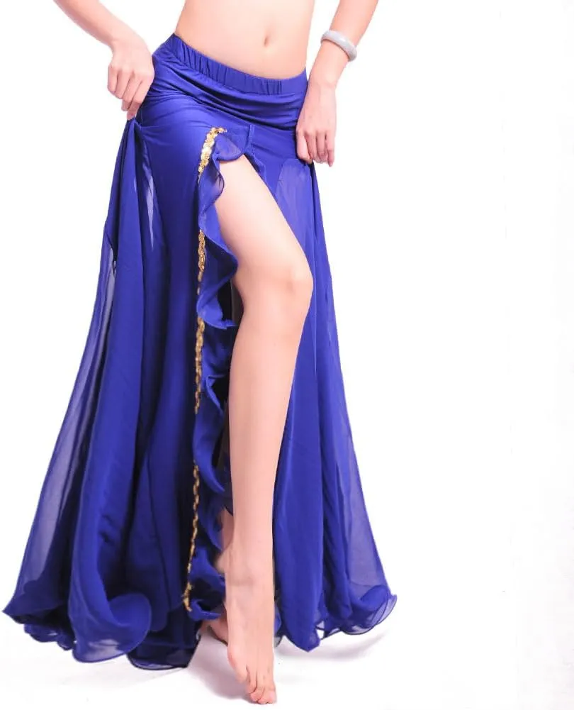 ROYAL SMEELA Women's Skirt Belly Dance Costume for Women Dancing Dress High Split Beach Ruffle Bellydance Skirts Red