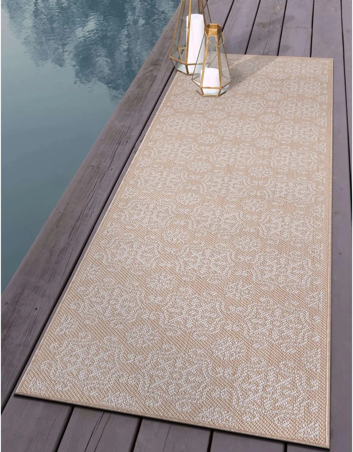 Rugshop Budelli Transitional Geometric Textured Flat Weave Easy Cleaning Outdoor Rugs for Deck,Patio,Backyard Indoor/Outdoor Runner Rug 2' x 7' Natural