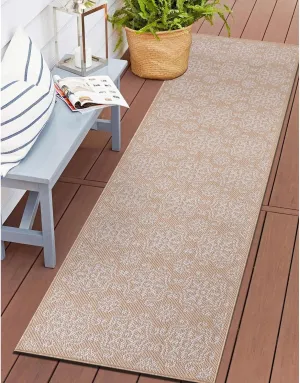 Rugshop Budelli Transitional Geometric Textured Flat Weave Easy Cleaning Outdoor Rugs for Deck,Patio,Backyard Indoor/Outdoor Runner Rug 2' x 7' Natural