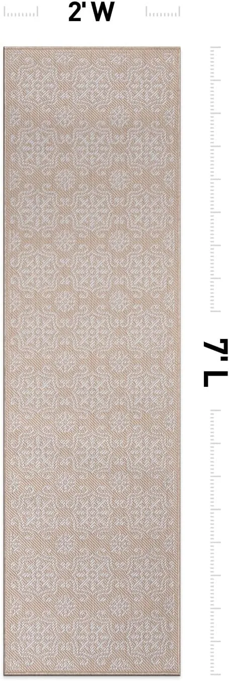 Rugshop Budelli Transitional Geometric Textured Flat Weave Easy Cleaning Outdoor Rugs for Deck,Patio,Backyard Indoor/Outdoor Runner Rug 2' x 7' Natural