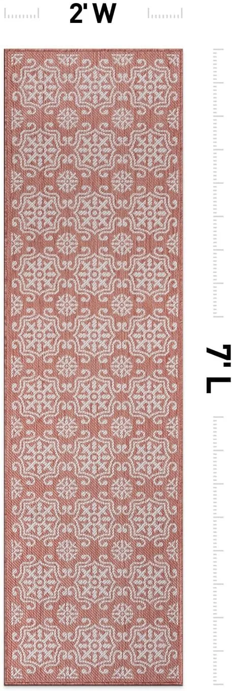 Rugshop Budelli Transitional Geometric Textured Flat Weave Easy Cleaning Outdoor Rugs for Deck,Patio,Backyard Indoor/Outdoor Runner Rug 2' x 7' Terra