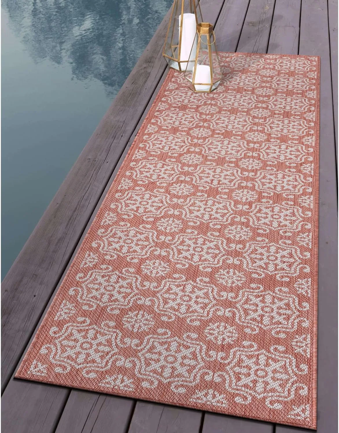 Rugshop Budelli Transitional Geometric Textured Flat Weave Easy Cleaning Outdoor Rugs for Deck,Patio,Backyard Indoor/Outdoor Runner Rug 2' x 7' Terra