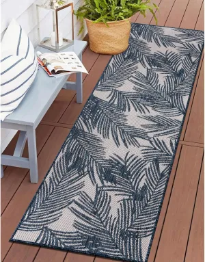 Rugshop Contemporary Distressed Leaves Textured Flat Weave Easy Cleaning Outdoor Rugs for Deck,Patio,Backyard Indoor/Outdoor Runner Rug 2' x 7' Navy